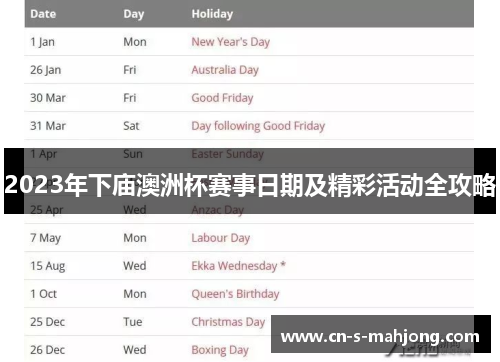 2023年下庙澳洲杯赛事日期及精彩活动全攻略